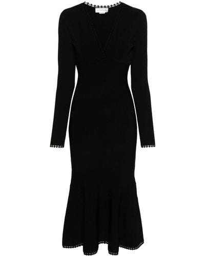 Victoria Beckham Plunging V-Neck Midi Dress - Black