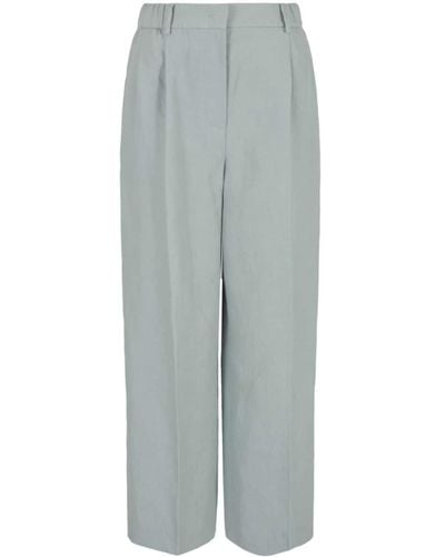 Giorgio Armani High-waisted Linen Cropped Pants - Blue