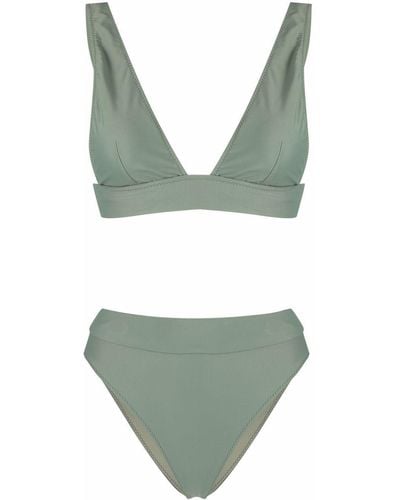 Noire Swimwear High-waisted V-neck Bikini Set - Green