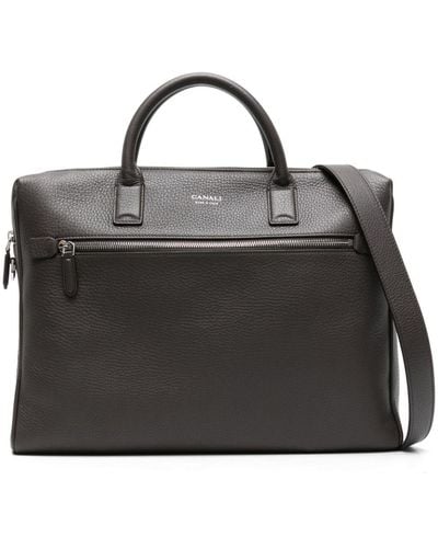 Canali Grained Leather Briefcase - Black