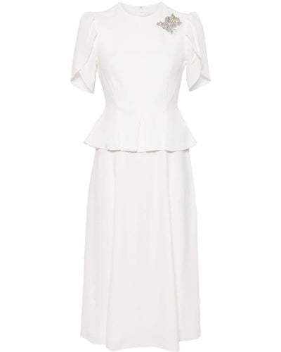 Erdem Crystal-embellished peplum-waist midi dress - Blanco