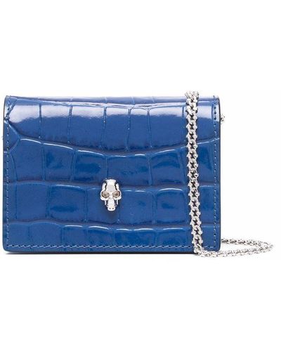 Alexander McQueen Crocodile Effect Purse - Blue