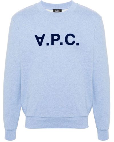 A.P.C. Flocked-logo Cotton Sweatshirt - Blue