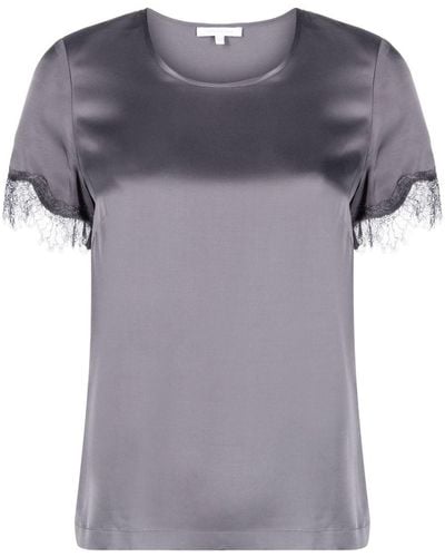 Patrizia Pepe Lace-trim Satin T-shirt - Grey