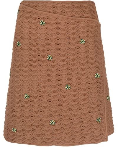 Sandro Embellished Crochet-knit Wrap Skirt - Brown