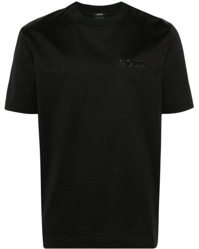BOSS T-shirt en coton à logo brodé - Noir