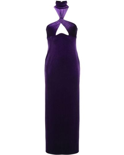 Galvan London Cleveland Velvet Halterneck Dress - Purple