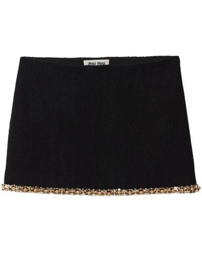 Miu Miu Crystal-embellished Tweed Miniskirt - Black