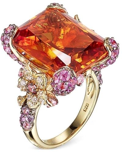 Anabela Chan 18kt White And Yellow Gold Imperial Cinderella Sapphire And Diamond Cocktail Ring - Orange