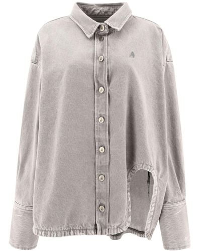 The Attico Cut-out Detail Asymmetric Collar Shirt - Gray