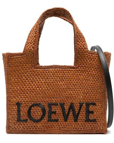 Loewe Font Tote Raffia Tote Bag - Brown