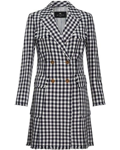 Etro Gingham-print Double-breasted Coat - White