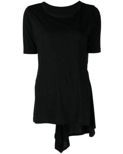 Yohji Yamamoto T-shirt en coton à détail drapé - Noir