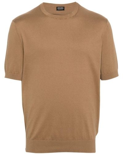 Zegna Knitted Cotton T-shirt - Brown