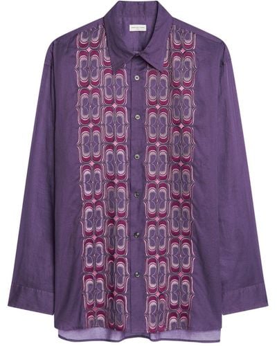 Dries Van Noten Embroidered Cotton Shirt - Purple