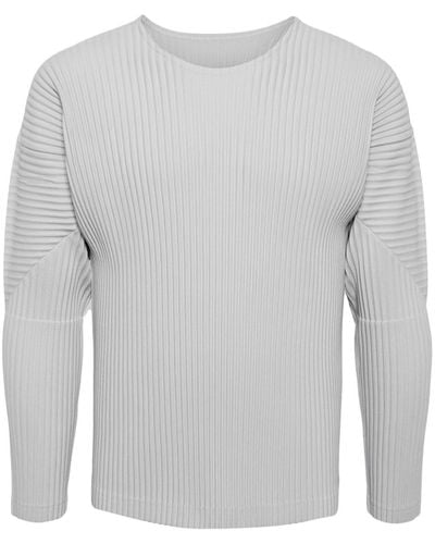 Homme Plissé Issey Miyake Pleated long-sleeve T-shirt - Gris