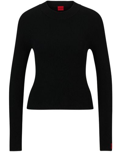 HUGO Mock-neck Ribbed Sweater - Black