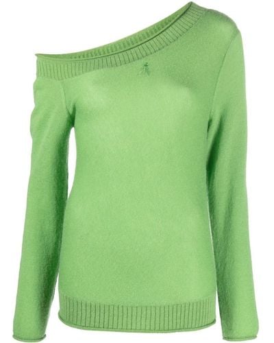 Patrizia Pepe Fly-embroidered One-shoulder Sweater - Green
