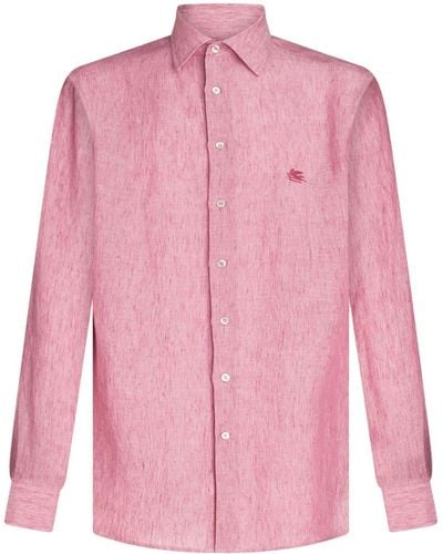 Etro Pegaso-Embroidered Linen Shirt - Pink