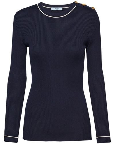Prada Button-embellished Silk Sweater - Blue