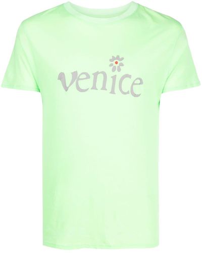ERL T-shirt en coton à slogan imprimé - Vert