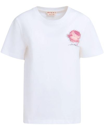 Marni T-Shirt mit Blumenapplikation - Weiß