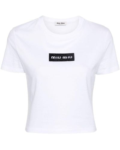 Miu Miu Camiseta con logo de lentejuelas - Blanco