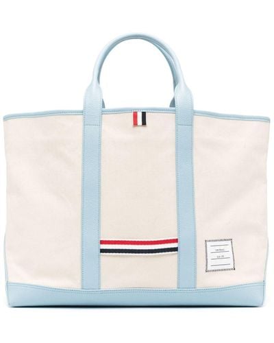 Thom Browne Medium Rwb-stripe Canvas Tote Bag - White