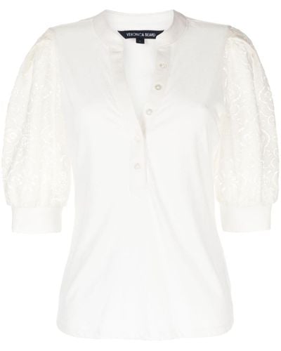 Veronica Beard Coralee Lace-sleeve Blouse - White