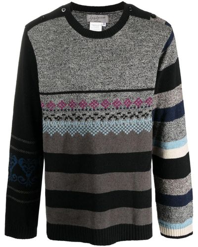 Yohji Yamamoto Mixed-pattern Wool Sweater - Gray