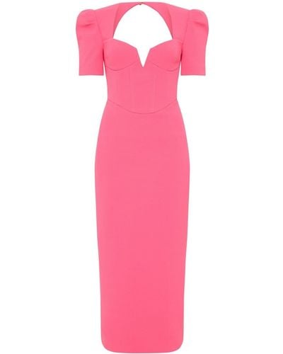 Rebecca Vallance Marie Puff-sleeve Midi Dress - Pink