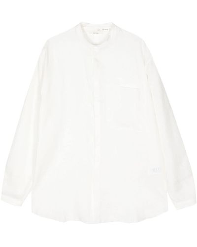 Isabel Benenato Band-collar Linen Shirt - White