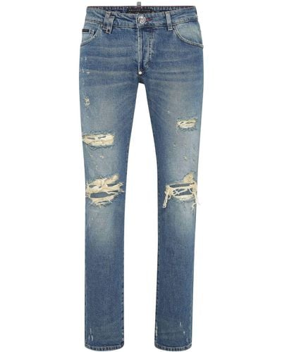 Philipp Plein Ripped-detail Skinny Jeans - Blue
