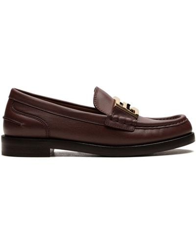 Fendi Ff Logo-plaque Leather Loafers - Brown
