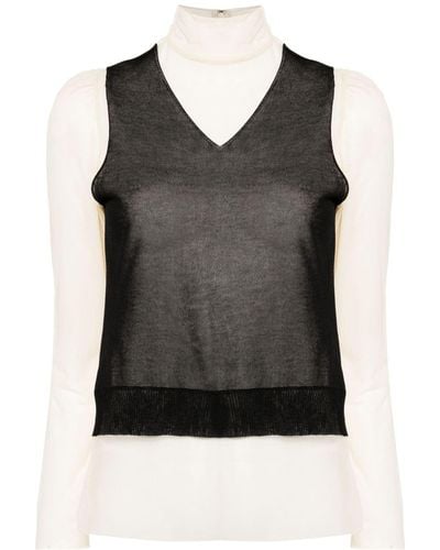 Undercover Two-tone Sheer Cotton Top - Black