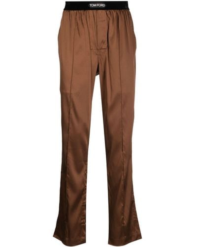 Tom Ford Pantalones con logo en la cinturilla - Marrón