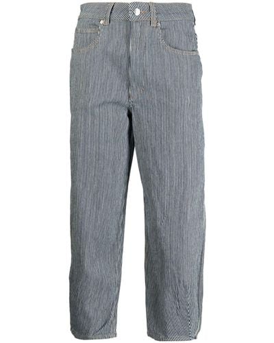 Izzue Logo-patch Striped Cropped Jeans - Gray