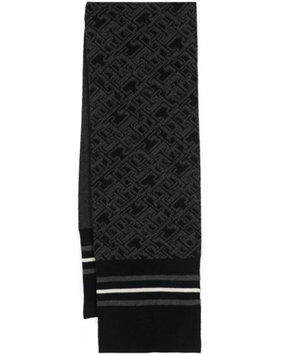 Tommy Hilfiger Logo Intarsia-knit Wool-blend Scarf - Black