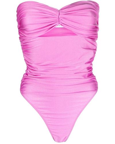 Amen Schulterfreier Badeanzug mit Raffungen - Pink
