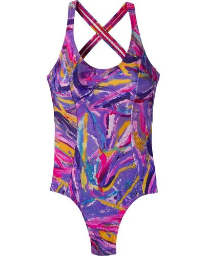 Amir Slama Graphic-print Crossover-strap Swimsuit - Purple
