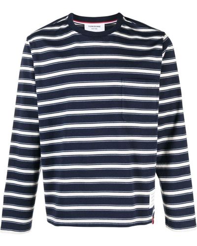 Thom Browne Stripe-print Long-sleeved T-shirt - Blue