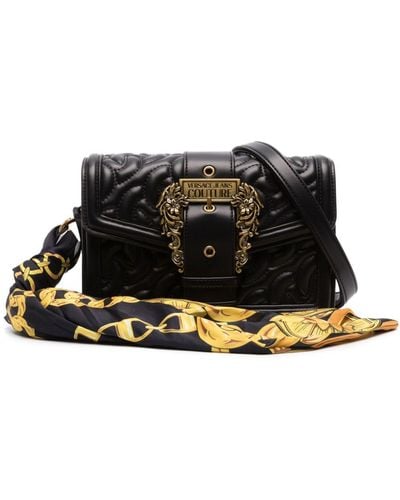 Versace Scarf-detailing Logo-buckle Shoulder Bag - Black