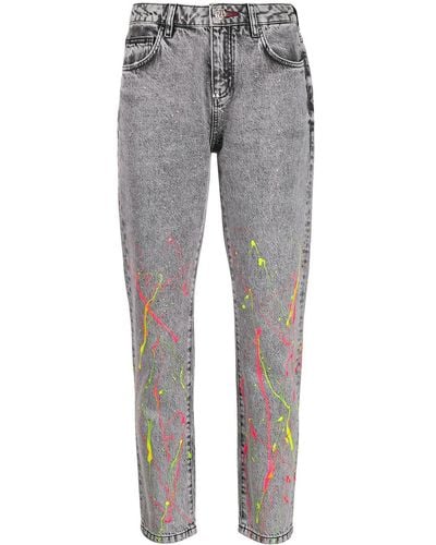 Philipp Plein Jean ample à détails brodés - Gris