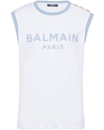 Balmain Top Met Logoprint - Blauw
