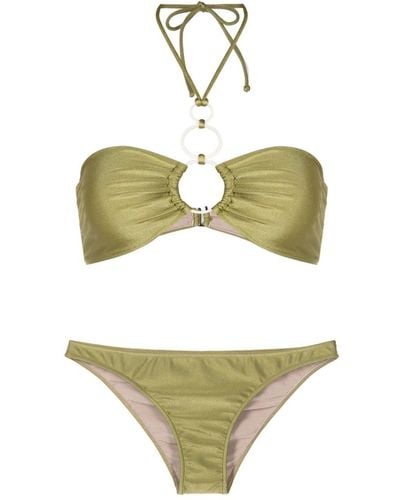 Adriana Degreas Draped Halterneck Bikini Set - Green