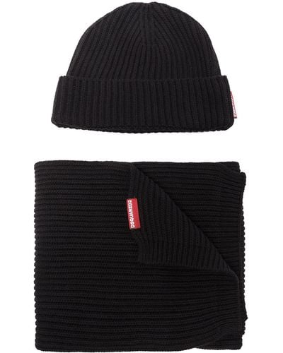 DSquared² Knitted Beanie Hat And Scarf Set - Black