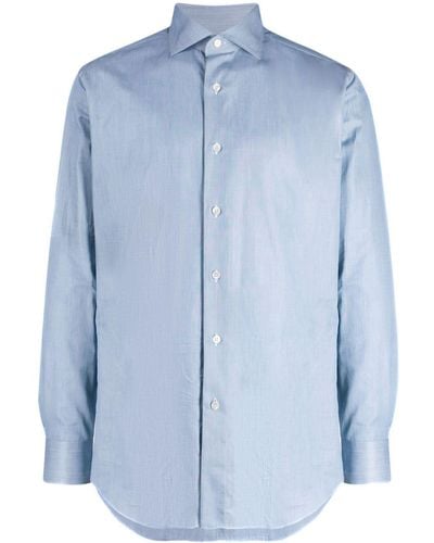 Brioni Katoenen Overhemd Met Uitgesneden Kraag - Blauw