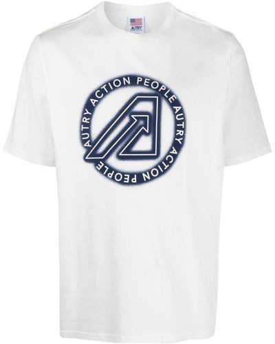 Autry Logo-print Spray-paint Effect Cotton T-shirt - Blue