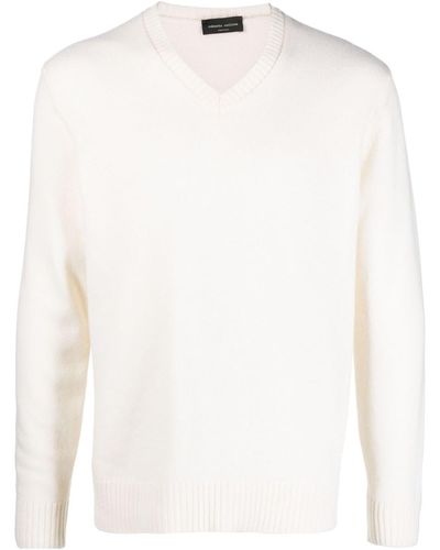 Roberto Collina V-neck Merino Wool Sweater - White