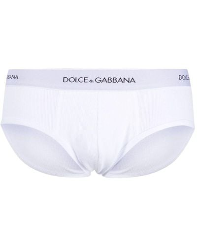 Dolce & Gabbana Gerippter Slip mit Logo-Bund - Weiß
